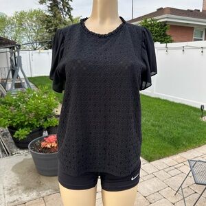 Loft black lace ruffled collar blouse size M